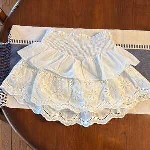 Katie J NYC Cream Bubble Mini Skirt with Smocked Tiers